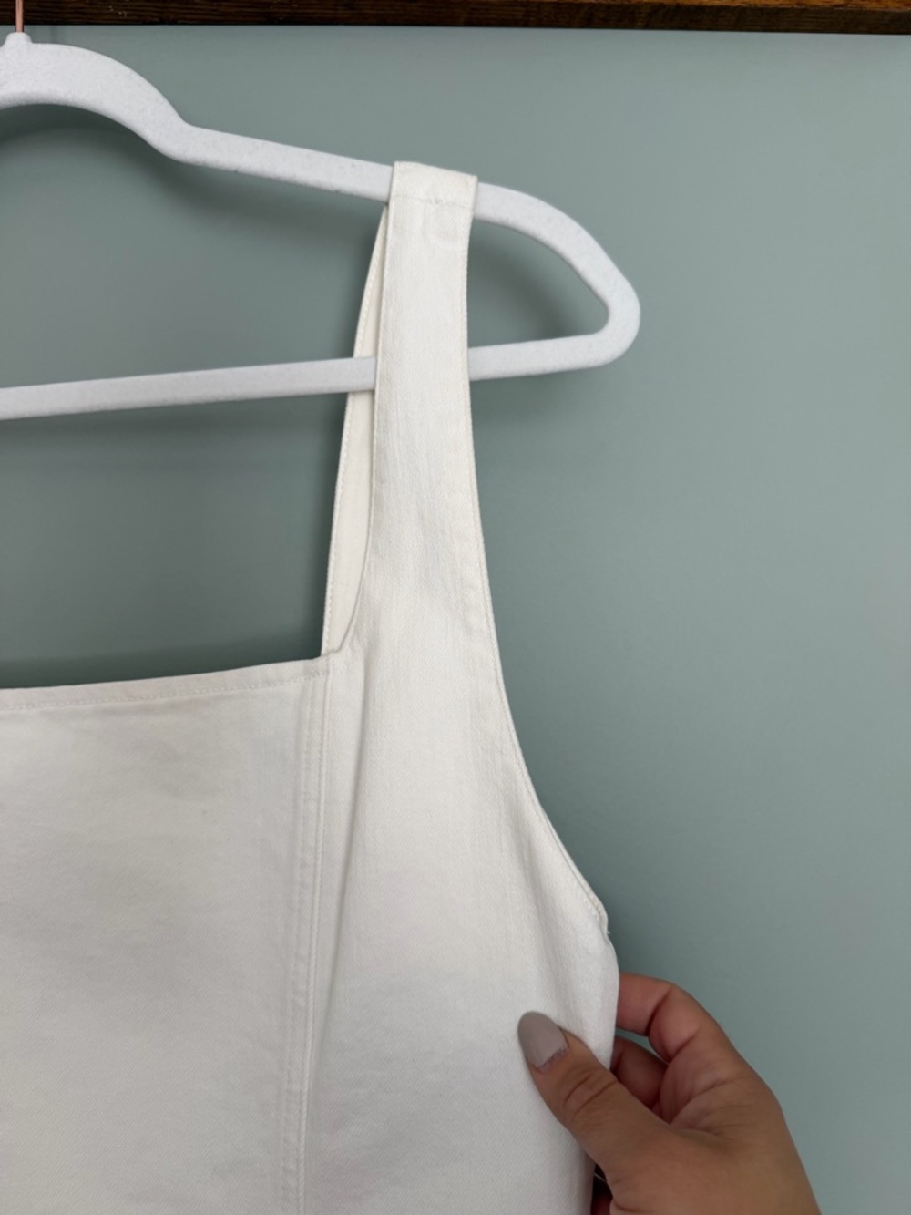 Alice + Olivia Jeans "Maryann" White Sugar Denim Square Neck Mini Dress *Altered - Picture 7 of 17